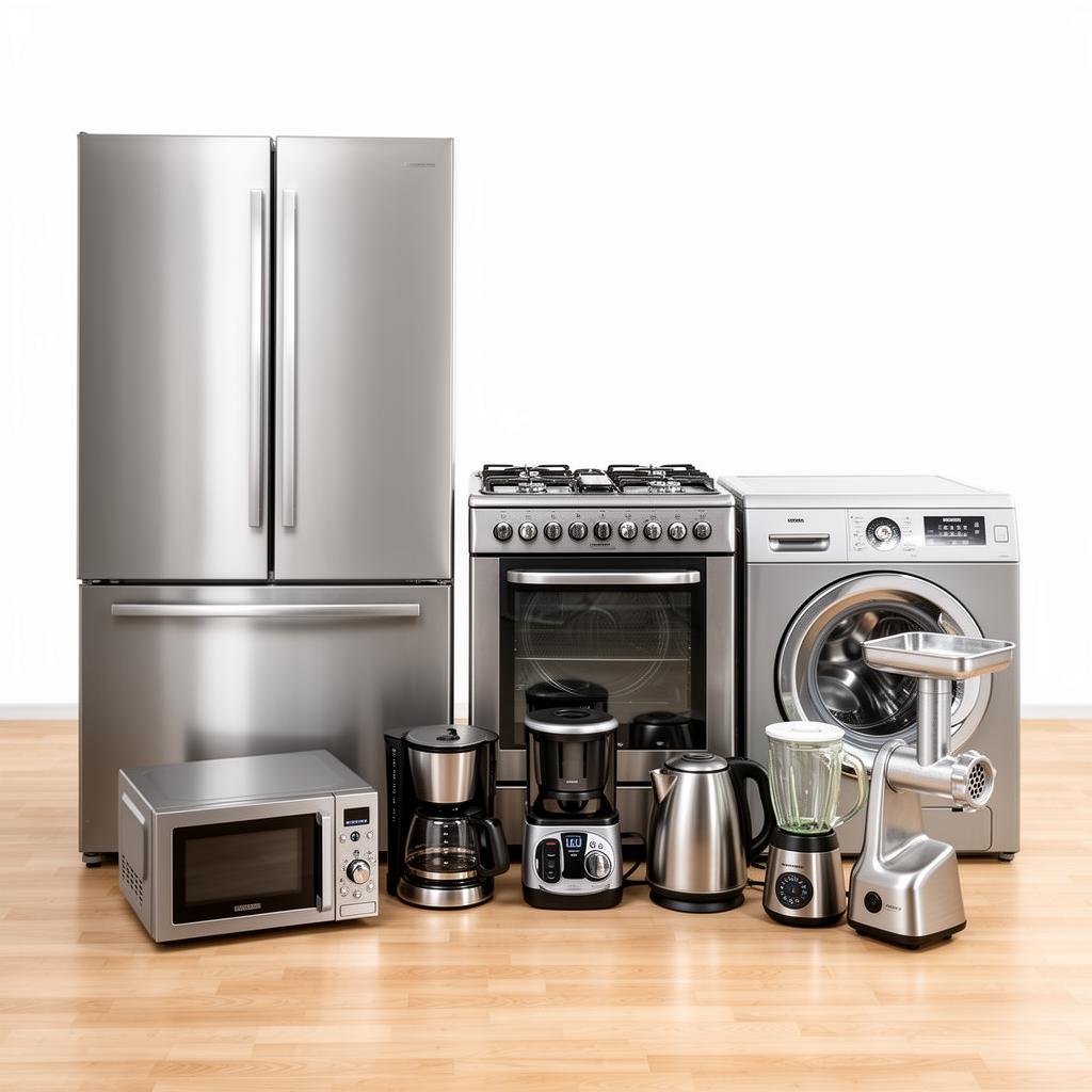 Set de electrodomésticos: refrigerador, estufa, lavadora, microondas y más